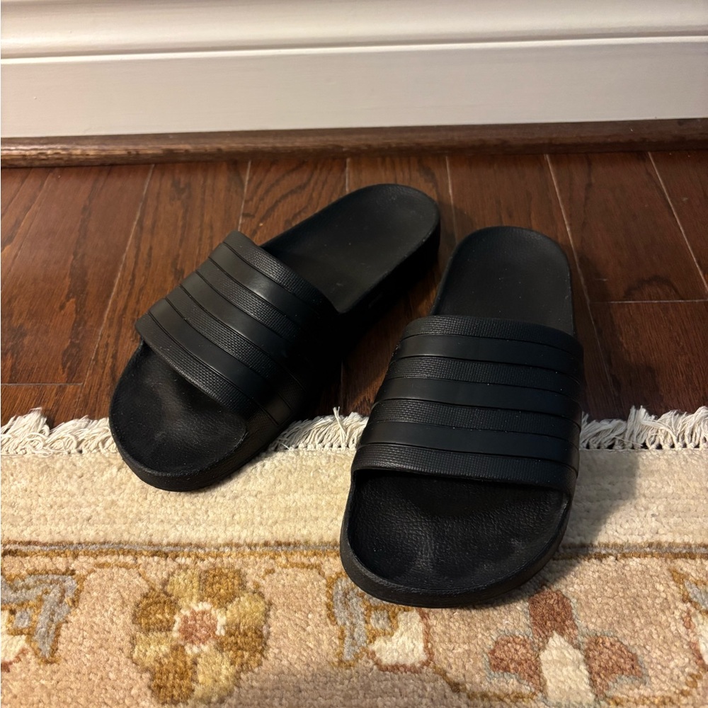 Adidas Black Sandals with Striped Design